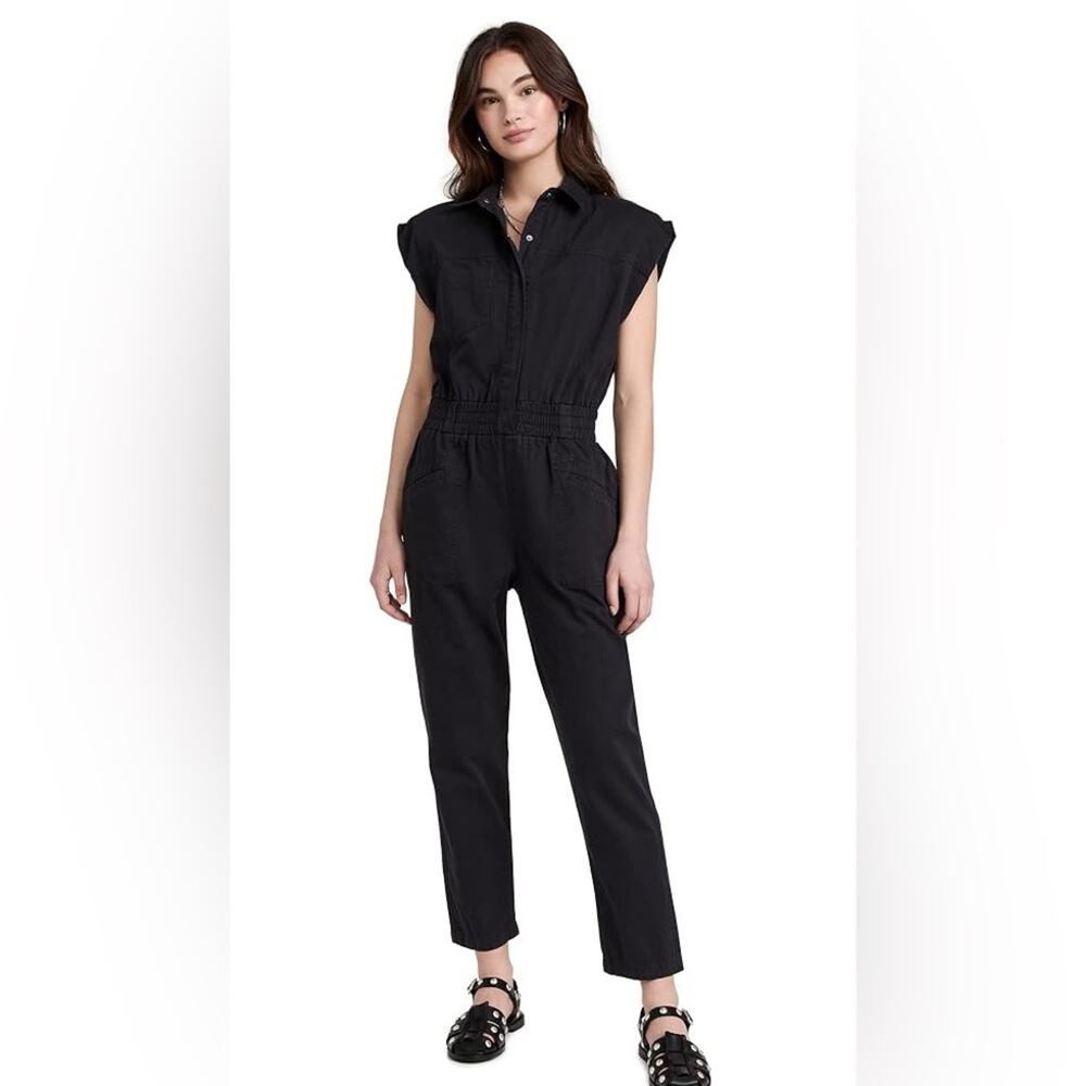 Pistola Black Denim Utility Jumpsuit | Cinched Waist Coverall | Women’s XXS